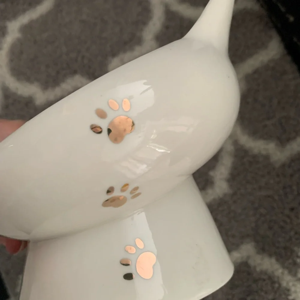 White Cat Ear Ceramic Pet Bowl